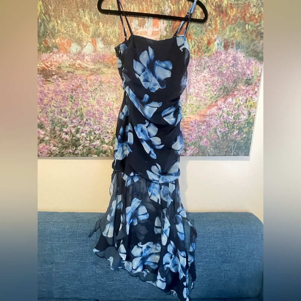 Lulu's Black and Blue Floral High Low Dress